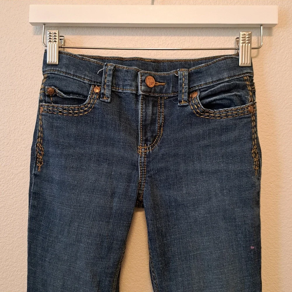 Wrangler Girls Dark Wash Bootcut Western Jeans with Contrast Stitching Size 7